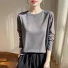 Camiseta interior básica de color liso, cuello redondo, fina, tejido Tencel, camiseta de manga larga para mujer, top holgado, blusa elegante