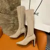 Botas largas de tacón grueso, elegante estilo francés 2026, botas largas de otoño para mujer, modernas y adelgazantes, botas altas de tacón de punta hasta la rodilla, nuevo modelo versátil