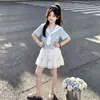 Conjunto de Falda Estilo Universitario 2026 Verano Nuevo Dulce y Lindo Cuello Marino Manga Corta Falda con Lazo Conjunto de Dos Piezas