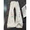 Calça de moletom estilo americano tie-dye branco e cinza bordada para homens, nova para o inverno, resistente, corte curvo, perna reta, boca larga