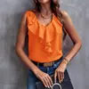 Moda de Verano Transfronteriza Europea y Americana 2026 Camiseta Versátil Nueva de Color Sólido con Encaje y Cuello en V sin Mangas para Mujer