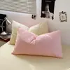 Nuevo Estilo Ins Color Sólido Dos Tonos Algodón Lavado Juego de Cuatro Piezas Sábana Suave y Sencilla Funda Nórdica Cama de Dormitorio Estudiantil Juego de Tres Piezas 4