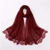 Novo lenço de pérolas com renda de cílios de borda dupla em chiffon, best-seller transfronteiriço, xale de alta qualidade, lenço de cabeça malaio para mulheres