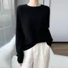 Suéter gola redonda simples cor sólida ponto osmanthus feminino outono e inverno novo solto casual para o trabalho malha totalmente em lã manga longa