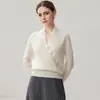Suéter Base Feminino Gola V Cruzada Cashmere Outono Inverno Novo Estilo Design de Furos Bainha Emagrecedor Pulôver Tendência