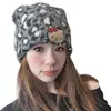 Gorro de Lana Engrosado Suelto Lindo de Gato con Estampado de Leopardo para Mujer en Otoño e Invierno, Gorro Pequeño de Punto con Circunferencia de Cabeza Grande, Gorro Cálido de Felpa Baotou