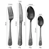 Juego de Cuchillo, Tenedor y Cuchara de Acero Inoxidable con Patrón de Doble Extremo, Juego de Vajilla de Cinco Piezas para Filete, Vajilla Occidental para el Hogar Estilo Francés
