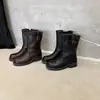 Directamente de fábrica, botines redondos con hebilla vintage para mujer, versátiles botas estilo británico Martin, botas de montar a media pantorrilla