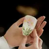 Xícaras de Chá de Porcelana Branca da Dinastia Tang e Song com Boca de Flor Pintada à Mão, Conjuntos de Chá Kung Fu para Uso Doméstico, Xícaras de Degustação com Borboletas Pintadas Sob Esmalte, Xícaras de Aroma Cerâmicas