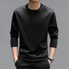 Camiseta de Manga Larga Estilo Americano para Hombre Otoño Holgada Casual para el Trabajo Color Sólido Capa Base Cuello Redondo Tejido Pesado Top Interior