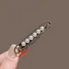 Grampo de Cabelo Elegante com Pérolas para Mulheres, Presilha de Metal com Laço Preto, Presilha Lateral de Alto Padrão, Presilha para Franja, Simples Presilha Bico de Pato