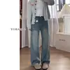 Jeans Reto Azul Retro para Mulheres Verão Novo Cintura Alta Gordura mm Tamanho Grande Aparência Emagrecedora Figura em Pera Calças Largas Soltas