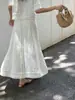 Conjunto de Patchwork de Encaje Francés Calidad Nanyou 2026 Top Blanco de Cuello Redondo y Manga Corta + Falda de Campana de Cintura Alta Conjunto de Dos Piezas