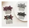 Peine Invertido de Estrella de Cinco Puntas con Diamantes Completos, Peine de Lujo Ligero para Recogidos en la Parte Trasera de la Cabeza, Pasador para Arreglar el Cabello Suelto, Accesorio para el Cabello, Venta al por Mayor de una Sola Pieza
