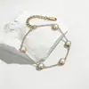 Conjunto Minimalista de Pulseira, Colar e Brincos em Aço Titânio Turquesa e Pérola Branca para Mulheres, Banhado a Ouro 18K, Acessórios Modernos de Luxo Leve