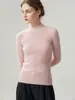 Suéter de cuello semi-alto 100% cachemir puro para mujer, corte ajustado, color liso, de punto de manga larga, nuevo estilo otoño e invierno