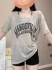 Blusa Casual Estilo Coreano Estampada de Manga Curta Plus Size para Mulheres, Camiseta com Design de Verão, Corte Solto para Cobrir Figuras Curvilíneas