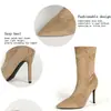 Botas de Mujer, Elegantes Botas de Tacón de Aguja Puntiagudas de Gamuza, Botas de Media Caña, Botas de Moda de Cuero de Microfibra con Cremallera Lateral para Mujer