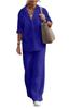 Traje de dos piezas para mujer transfronterizo europeo y americano, Camisa de manga larga Lar para mujer 2023, Pantalones casuales de color sólido para primavera y otoño, Traje de pierna ancha