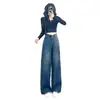 Jeans de Pierna Ancha para Mujer, Nuevo Estilo Primavera y Otoño 2025, Corte Holgado, Adelgazante, Caída Elegante, Diseño Desgastado, Pantalones Rectos Versátiles