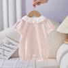 Mameluco de bebé verano ropa de bebé niña flor pequeña tridimensional manga corta ropa fina de bebé ropa de bebé de un año