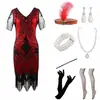 Talla Grande Vestido de Noche con Lentejuelas y Flecos Estilo Gatsby de los Años 20 Retro Europeo y Americano Vestido de Fiesta con Cuello en V S-4XL