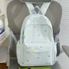 Mochila Bordada com Bolinhas Pastel Cor de Pêssego, Mochila Escolar Simples para Alunos do Ensino Fundamental, Mochila de Campus Leve e Fashion para Alunas do Ensino Médio