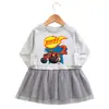 2023 estilo coreano primavera y otoño nuevo vestido de niña de dibujos animados de manga larga falda de malla falda de princesa occidental para bebé