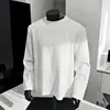 Camiseta Patchwork Desconstruída Americana Gola Redonda Manga Longa para Homem Outono Tendência Marca Solta Boxy Moletom Cor Sólida Camada Base Top