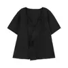 Blusa Francesa Tallas Grandes ALINDM para Mujeres Ligeramente Gorditas, Verano Delgada 100kg Cuello en V Camisa Adelgazante de Manga Corta