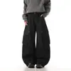 Jeans Scimitar Lavados en Negro con Bolsillos Grandes para Hombres y Mujeres, Temporada de Primavera y Otoño, Diseño de Retazos, Pantalones Casuales Sueltos, Modernos