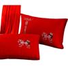 Algodón Núcleo de Almohada de Boda Rojo Brillante Par Núcleo de Almohada Bordado Almohada Suave Boda con Exquisito Bolso de Mano