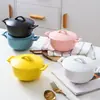 Olla de Cerámica para Sopa de Doble Asa para el Hogar Cocina Multiusos Tazón para Sopa Tazón para Postre Tazón para Ensalada Gran Capacidad Tazón para Comida Tazón para Fideos