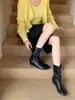 Primeiro Encontro Ji Estilo Europeu e Americano Bico Redondo Botas Curtas Femininas Verão Salto Médio Altura Oculta Botas de Moda Botas Meia Moda Versátil