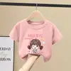 2185 # Camiseta de Algodón Puro para Niñas Manga Corta 2025 Nueva Infantil Coreana Holgada Tallas Mediana y Grande Infantil Dibujos Animados Verano Tops Modernos