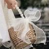 Caja de Regalo de Dulces para Boda 2024 Cesta de Flores de Perlas para Llevar a Mano Favor Atrezzo para Fotos Tejido Artesanal de Ratán