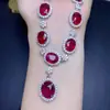 Collar de Rubí Recién Quemado con Piedra Principal de Cristal Ultra Limpio 8*10, 10*12 mm, Finamente Elaborado en Plata S925