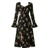 Nova coleção primavera e outono 2026: vestido midi feminino plus size, estilo retrô francês, cintura marcada, fenda lateral, design moderno