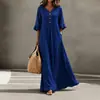 Vestido Largo Casual Delgado para Vacaciones con Cuello en V Abotonado y Mangas Abullonadas, Estilo Europeo y Americano Transfronterizo para Mujer 2026