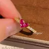 Anillo Popular de Corazón de Rubí de Xiaohongshu, Diseño de Nicho, Elegante y Lujoso, Anillo Simple y Ajustable