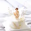 Decoração de Bolo Fada das Flores Gipsofila Coroa Pérola Branca Pena de Avestruz Plug-in de Aniversário Enfeites de Bolo