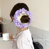 Goma para el pelo de tela estilo coreano con bloques de color de hortensias y bordes rizados, doble capa rosa-azul-amarillo, accesorio de alta gama para el cabello para mujer