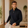 Suéter de malha casual da moda, com meio zíper, de venda quente e transfronteiriça, a fábrica pode bordar malhas masculinas