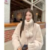 Casaco de Bolinha Peluda para Mulheres no Outono e Inverno Estilo Coreano Roupa de Trabalho Diária Comprimento Médio Aveludado Espesso Quente Casaco para Efeito Emagrecedor Mulheres
