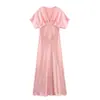 Amazon Aliexpress Exportación Transfronteriza 2025 Vestido Midi Elegante de Manga Corta con Cuello en V y Textura de Satén de Seda Delgado