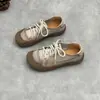 Zapatos planos casuales de cuero genuino de comercio exterior, nuevo estilo 2026, zapatos para todas las estaciones, suela plana, punta redonda, con cordones, cuero suave, suela suave, caña baja, zapatos de piel de vaca para mujer