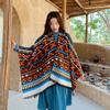 Capa de fotos de viaje, chal grande para mujer, otoño e invierno, protector solar, bufanda con capucha, chaqueta de punto étnica roja