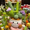 Adornos de Cactus Tejidos a Crochet de Lana Hechos a Mano Lindas Abejas de Dibujos Animados Decoración de Escritorio Suculenta Plantas en Maceta Terminadas