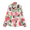 Atacado de roupas femininas transfronteiriças 2026 outono novo estilo europeu e americano moda emagrecedor estampa floral cetim de seda camisa 1165152