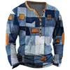 Camiseta de Manga Larga a Cuadros Retro para Hombre Top Gráfico a Cuadros Camiseta de Manga Larga Impresa en 3D Talla Grande Camisa Henley Superior para Hombre